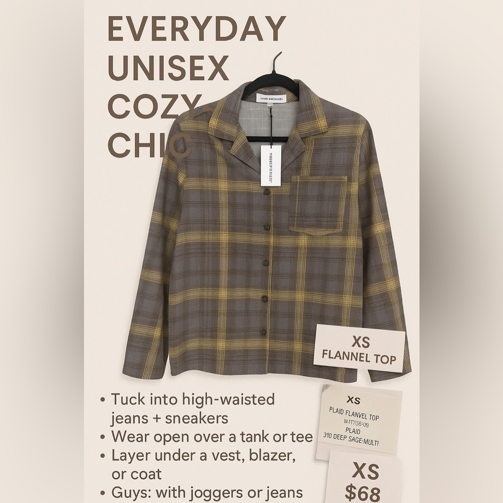 NWT WeWoreWhat XS Plaid Flannel Top – Unisex Everyday Style, $68 Retail